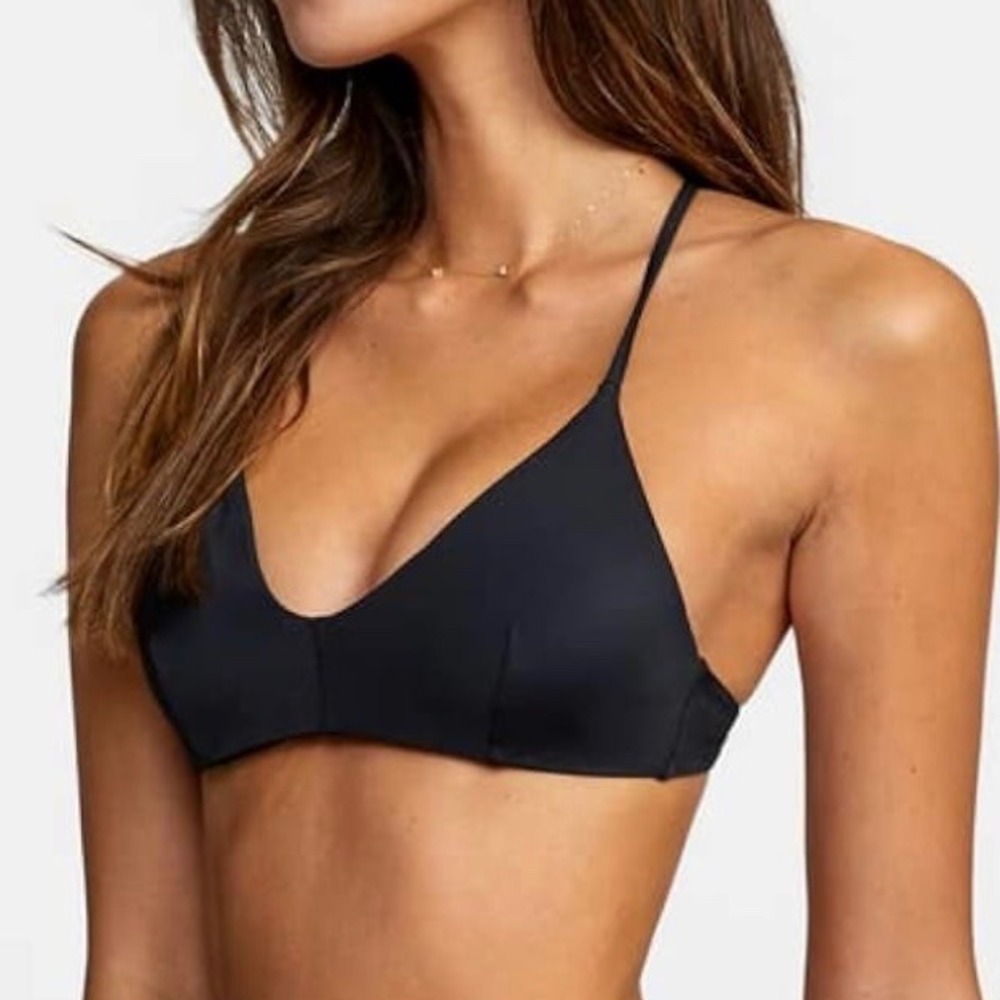 RVCA Bikini Top Small Black Bralette Style Crossback Light Padding Sporty